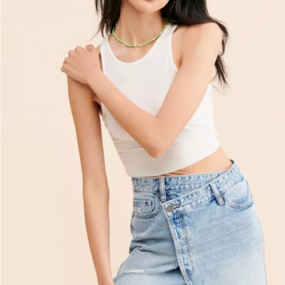Asymmetric mini denim skirt